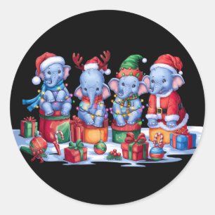 Baby elephant Santa hat antlers elf Christmas ligh Classic Round Sticker