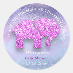 Baby Elephant Shower Favour Thank You Holograph Classic Round Sticker