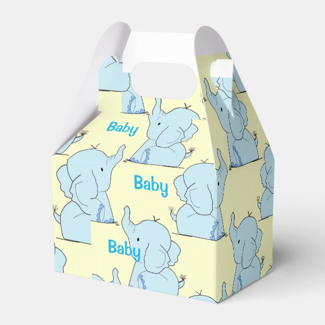Baby Elephant Shower Paper Favour Box, Gable Favour Box (Front Side)
