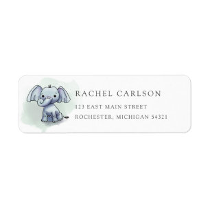 Baby elephant sitting illustrated return address label