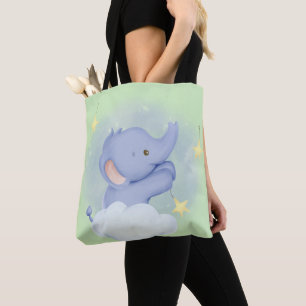 Baby Elephant Sitting on Cloud w/Stars Tote Bag