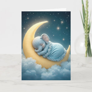 Baby Elephant Sleeping On a Crescent Moon Card