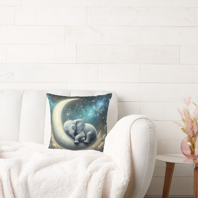 Baby Elephant Sleeping On Crescent Moon Cushion (Couch)