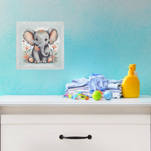 Baby Elephant Square Wall Clock