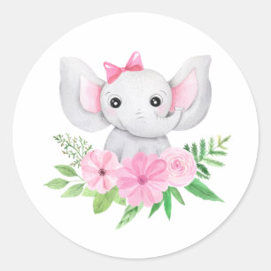 Baby Elephant Sticket, First Birthday, Baby Shower Classic Round Sticker