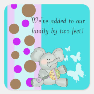 Baby Elephant Teal Brown and Purple Square Sticker