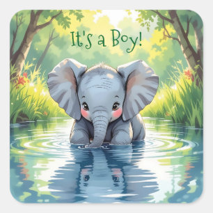 Baby Elephant Themed Baby Shower Square Sticker