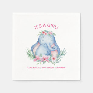 Baby Elephant Tropical Flowers Baby Girl Shower Napkin