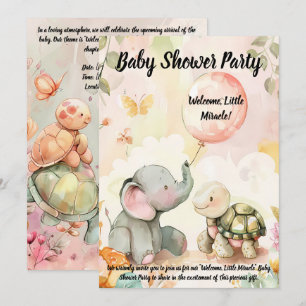 Baby Elephant & Turtle Baby Shower Invitation