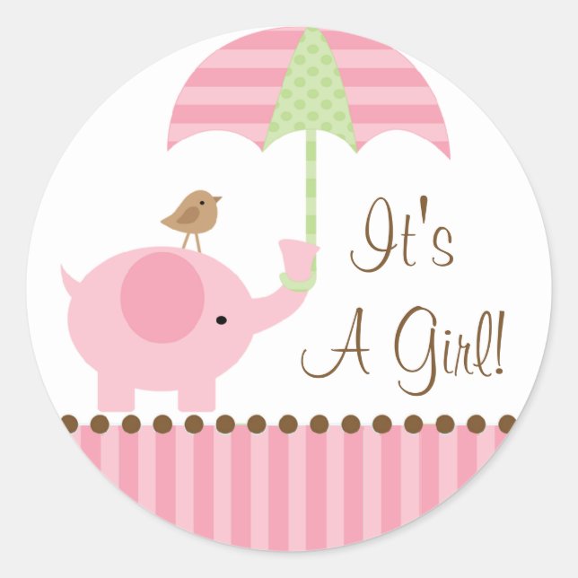 Baby Elephant Umbrella It's A Girl Sticker (Front)