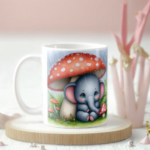 Baby Elephant Under Mushroom Umbrella Coffee Mug