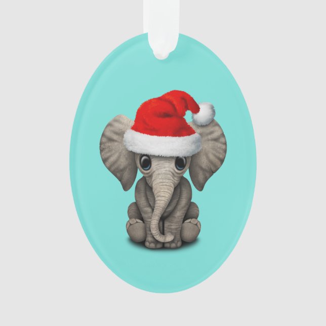 Baby Elephant Wearing a Santa Hat Ornament (Front)