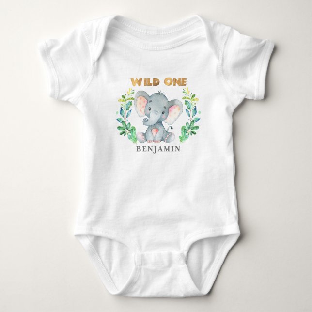Baby Elephant Wild One 1st Birthday Baby Bodysuit (Front)