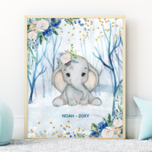 Baby Elephant Winter Scene - Nursery Poster