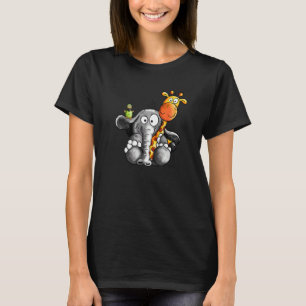 Baby elephant with baby giraffe and parrot I Afric T-Shirt