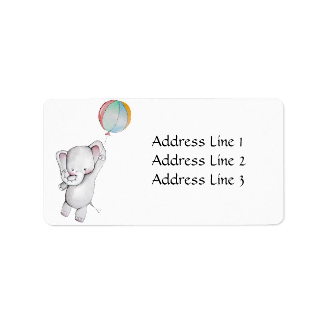 Baby Elephant with Balloon Address Label (Front)