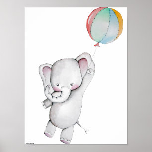 Baby Elephant with Balloon Customisable Poster