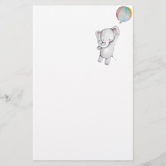 Baby Elephant with Balloon Stationery (Front)