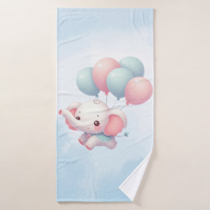 baby elephant with balloons bath towel