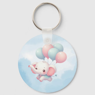 baby elephant with balloons key ring