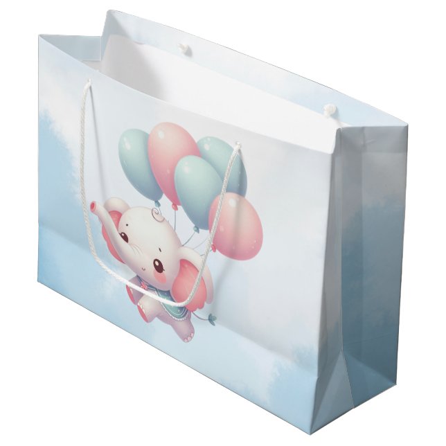  baby elephant with balloons large gift bag (Front Angled)