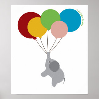 Baby Elephant with Balloons Poster