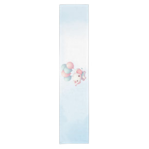 baby elephant with balloons short table runner