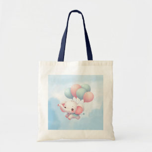 baby elephant with balloons tote bag