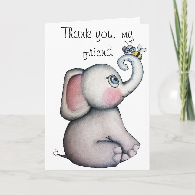 Baby Elephant with Bee Thank you Card (Front)