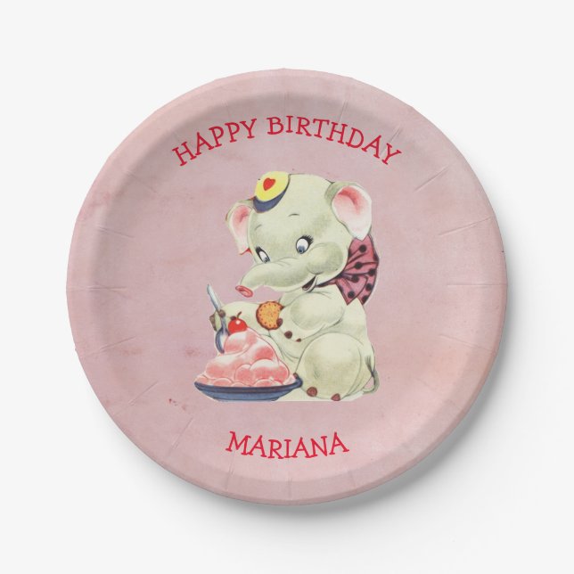 Baby Elephant With Bow Paper Plate (Front)