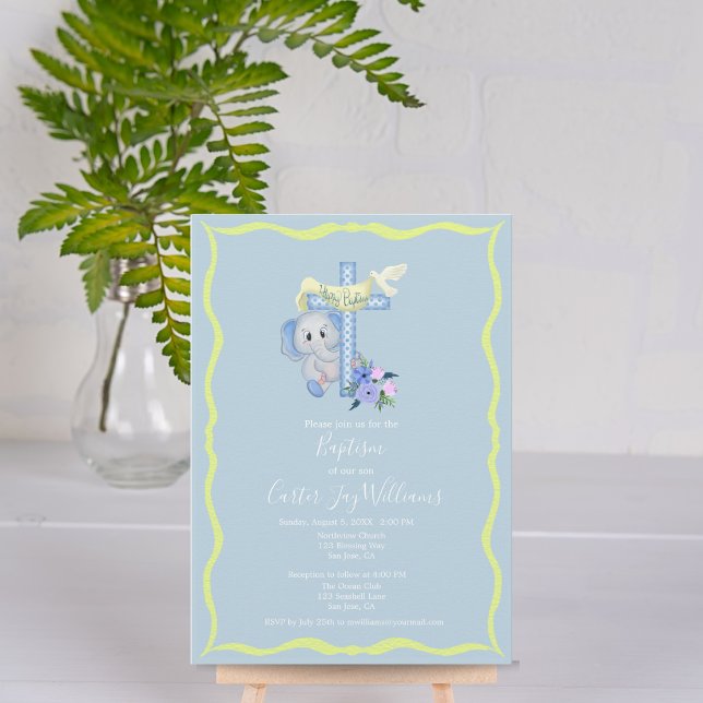 Baby Elephant With Cross and Dove Baptism Card (Creator Uploaded)