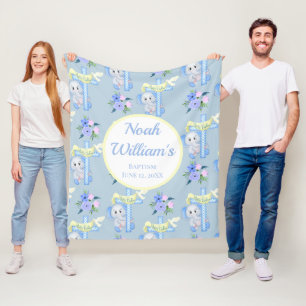 Baby Elephant With Cross Dove Personal Baptism Fleece Blanket
