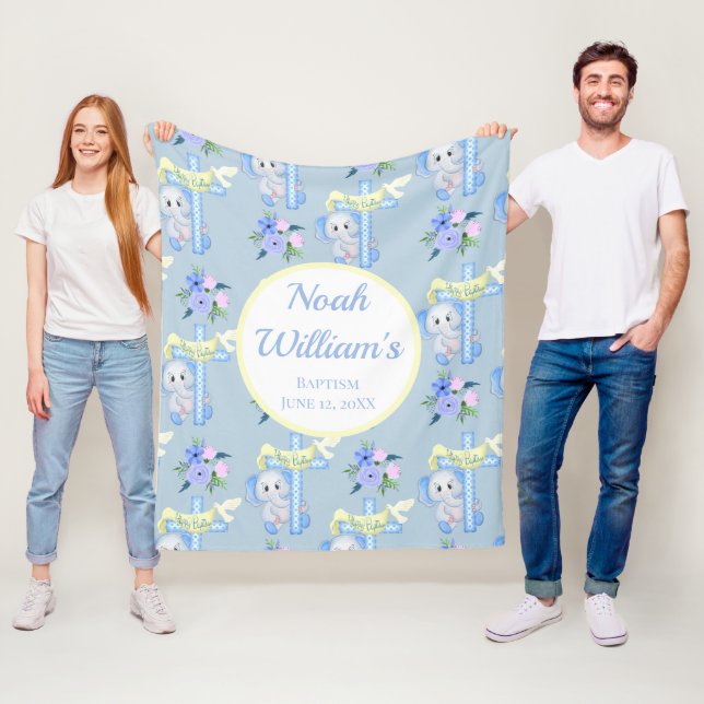 Baby Elephant With Cross Dove Personal Baptism  Fleece Blanket (In Situ)