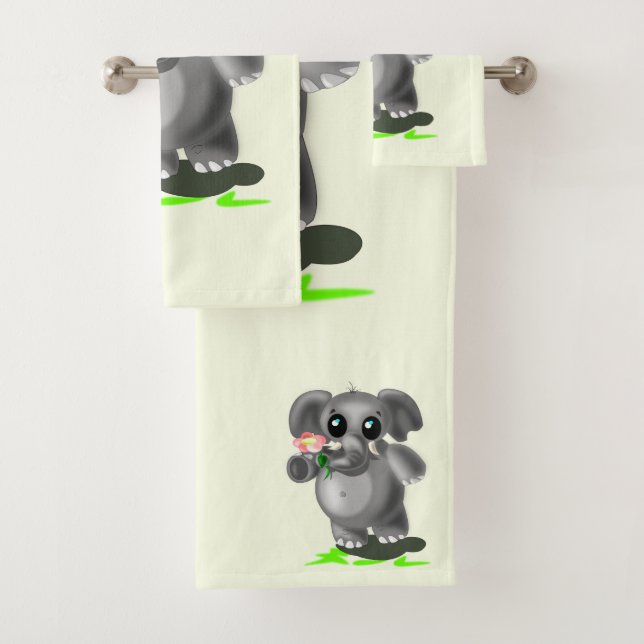 Baby Elephant with Flower Bath Towels - Your Text (Insitu)