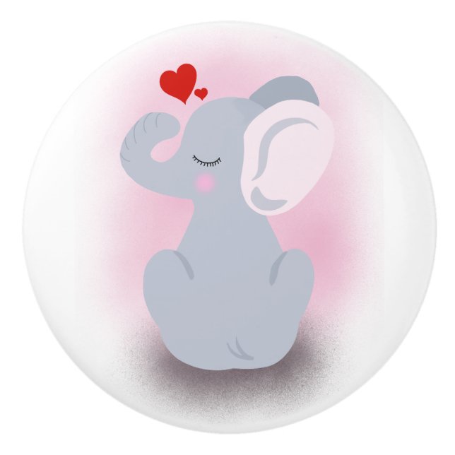 Baby Elephant With Heart Ceramic Knob (Front)