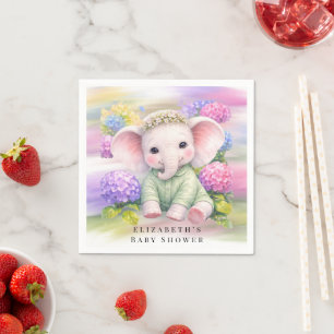 Baby Elephant with Hydrangeas Baby Shower Napkin