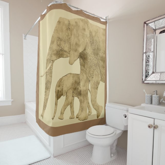 Baby Elephant with it's Mother  Shower Curtain (In Situ)