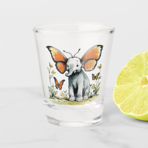 Baby Elephant with Monarch Butterfly Wing Ears Shot Glass