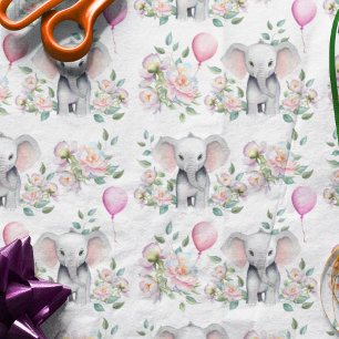 Baby Elephant With Peonies & Balloon Baby Shower  Tissue Paper