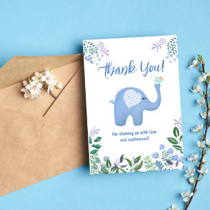 Baby Elephant With Song Bird Baby Shower Thank You Card