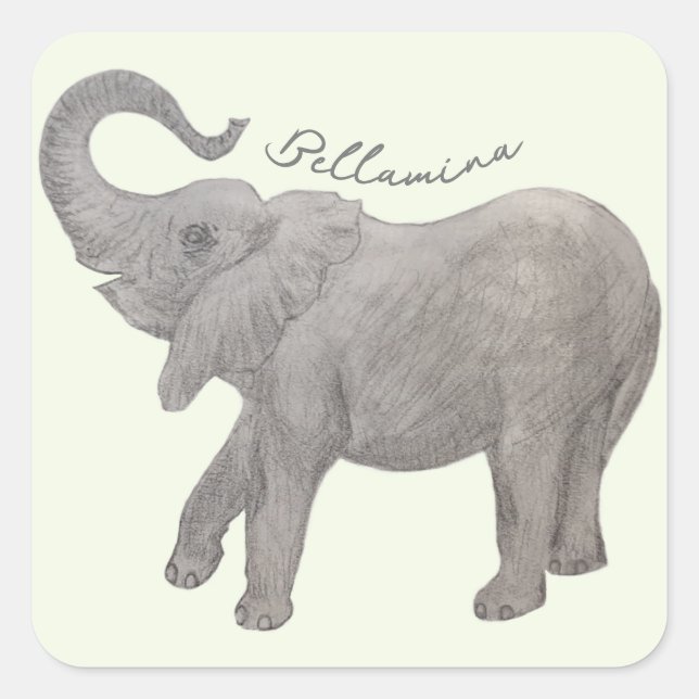 Baby Elephant With Text Square Sticker (Front)