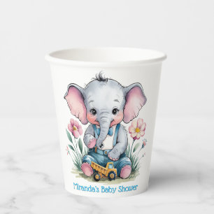 Baby Elephant with Truck Baby Shower Paper Cups