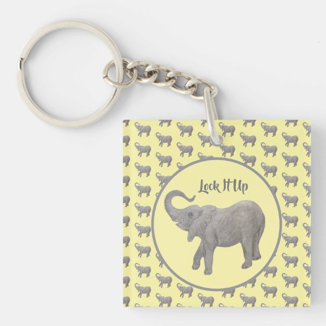 Baby Elephant Yellow Square Key Ring (Front)