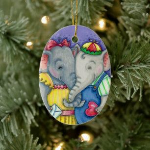 BABY ELEPHANTS FIRST LOVE, CUTE PACHYDERM FRIENDS CERAMIC ORNAMENT