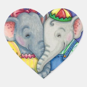 BABY ELEPHANTS FIRST LOVE, CUTE PACHYDERM FRIENDS HEART STICKER