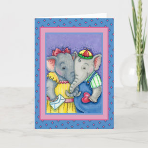 BABY ELEPHANTS FIRST LOVE, CUTE PACHYDERM FRIENDS HOLIDAY CARD
