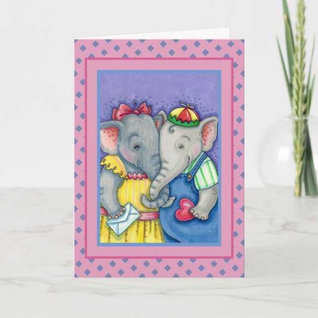 BABY ELEPHANTS FIRST LOVE, CUTE PACHYDERM FRIENDS HOLIDAY CARD (Front)