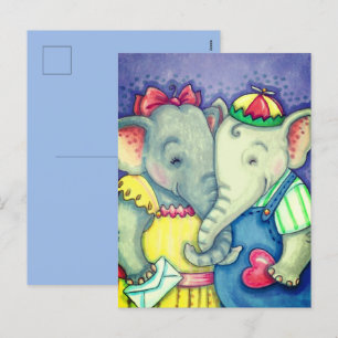 BABY ELEPHANTS FIRST LOVE, CUTE PACHYDERM FRIENDS HOLIDAY POSTCARD