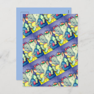 BABY ELEPHANTS FIRST LOVE, CUTE PACHYDERM FRIENDS HOLIDAY POSTCARD