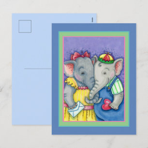 BABY ELEPHANTS FIRST LOVE, CUTE PACHYDERM FRIENDS HOLIDAY POSTCARD